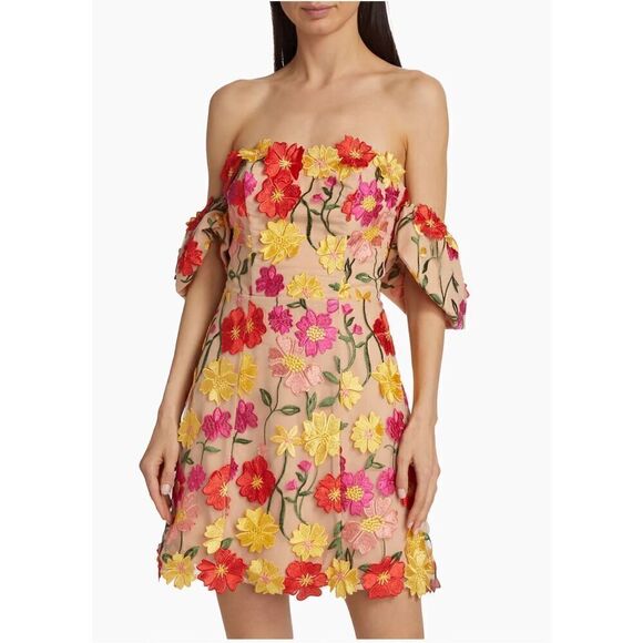 As It May Stephanie 3D Floral Embroidered Minidress off-shoulder Size S NWT $550 - Picture 1 of 8